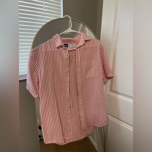 Pink and White Striped Button-Up Shirt. Old Navy. Size Medium.
